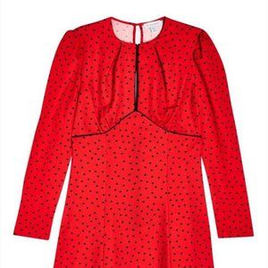 Piped Keyhole Spot Mini Dress - Red